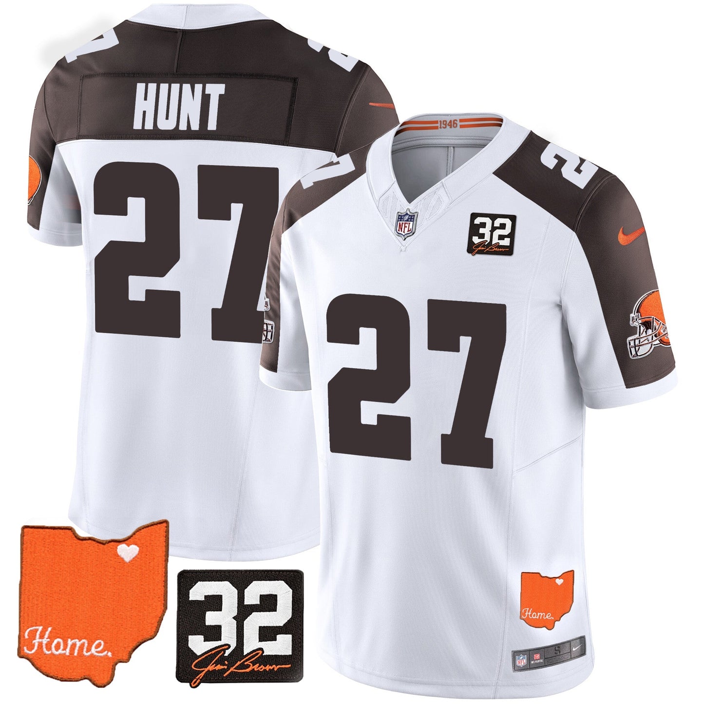 Men's Browns #32 Jim Brown Memorial & Home Patch Vapor Limited Jersey - All Stitched