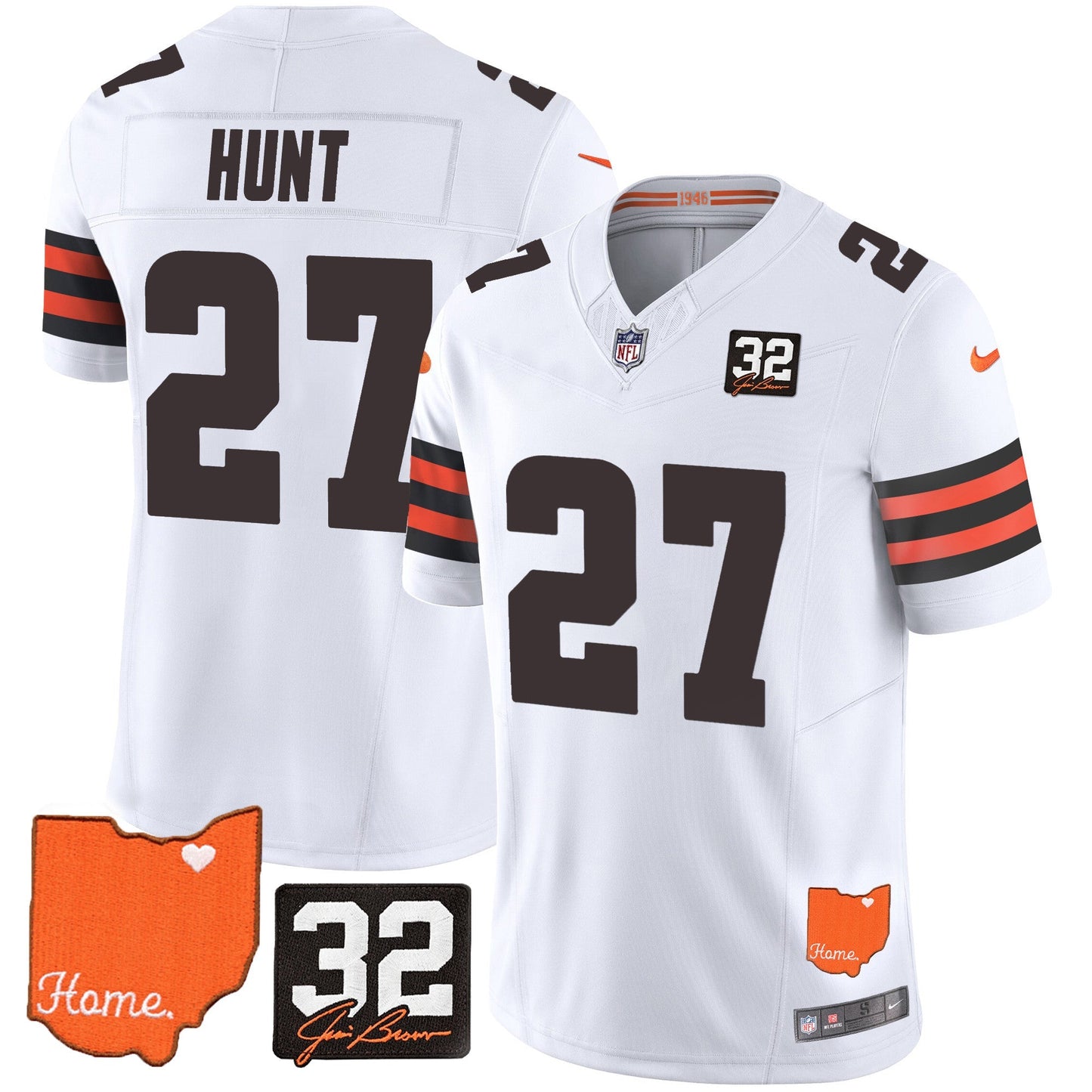Men's Browns #32 Jim Brown Memorial & Home Patch Vapor Limited Jersey - All Stitched