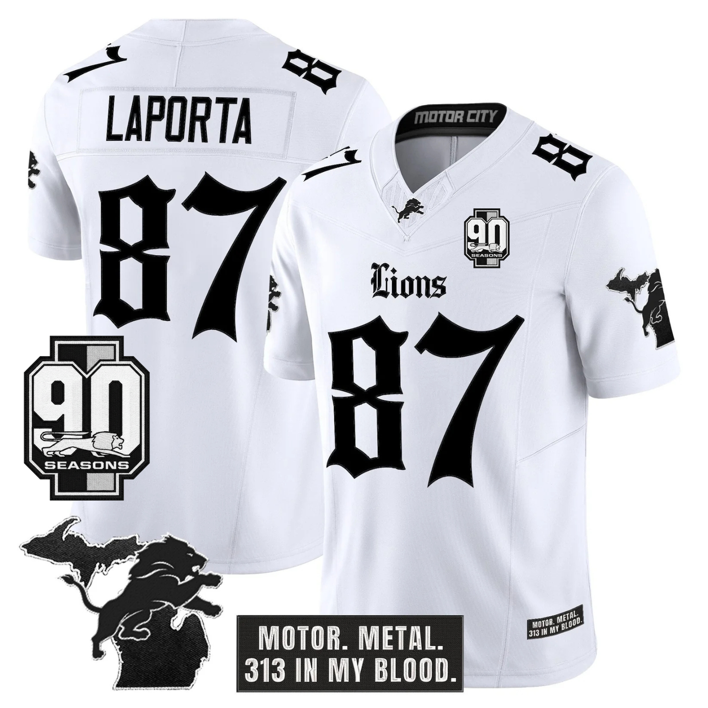 DET 'Gothic Motor Grit Edition' 90th Season Patch Vapor Limited Jersey - All Stitched