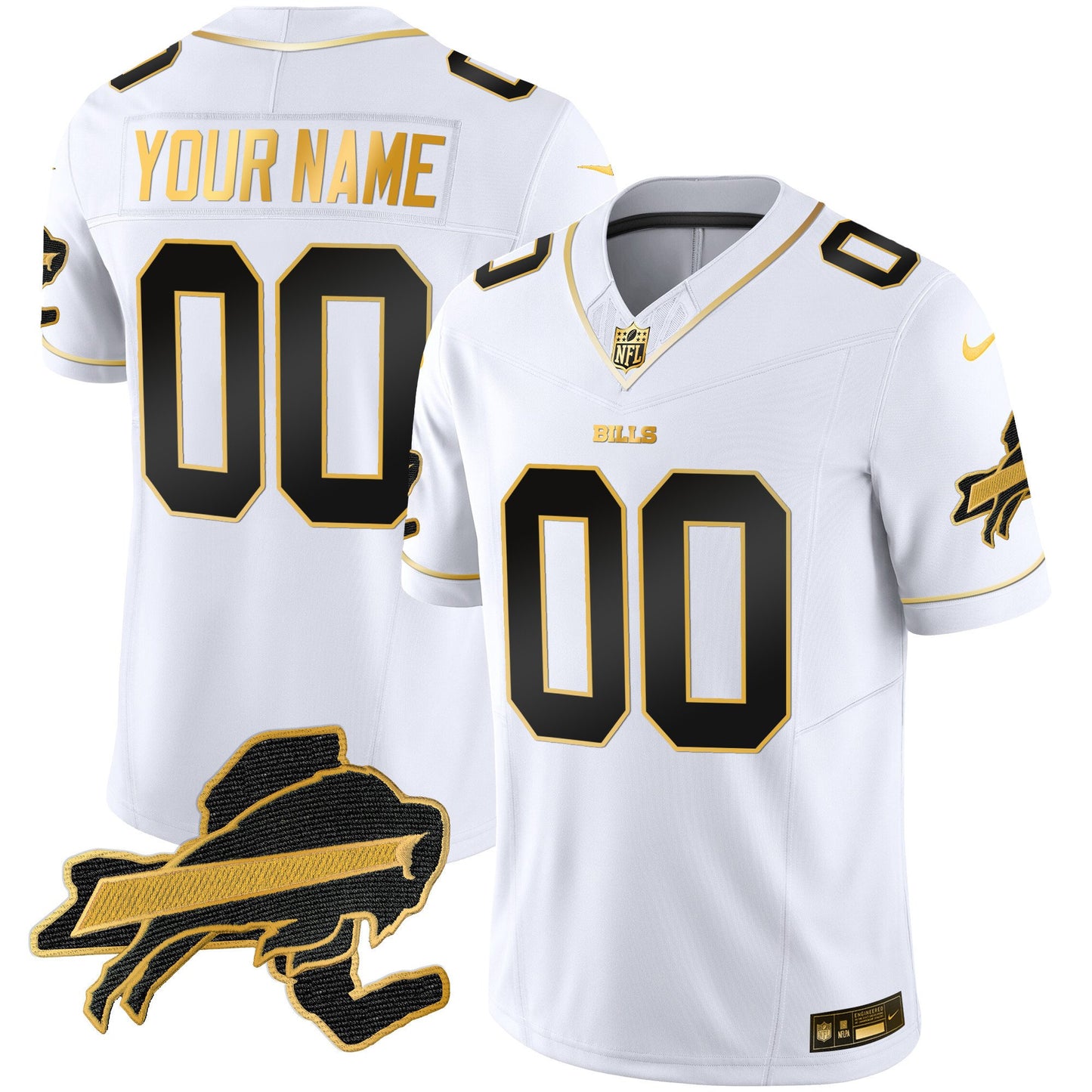 Bills New York Patch Gold Vapor Limited Custom Jersey - All Stitched