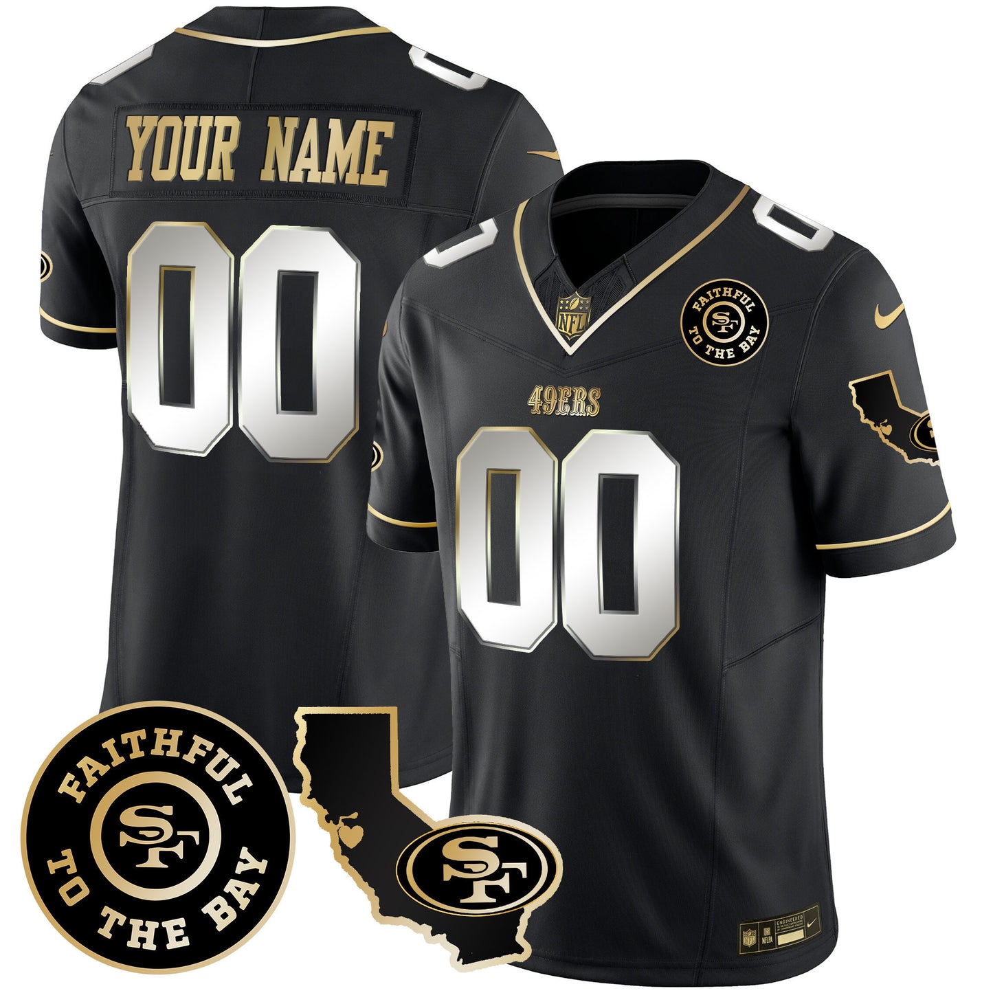 49ers Faithful & California Patch Vapor Custom Jersey - All Stitched