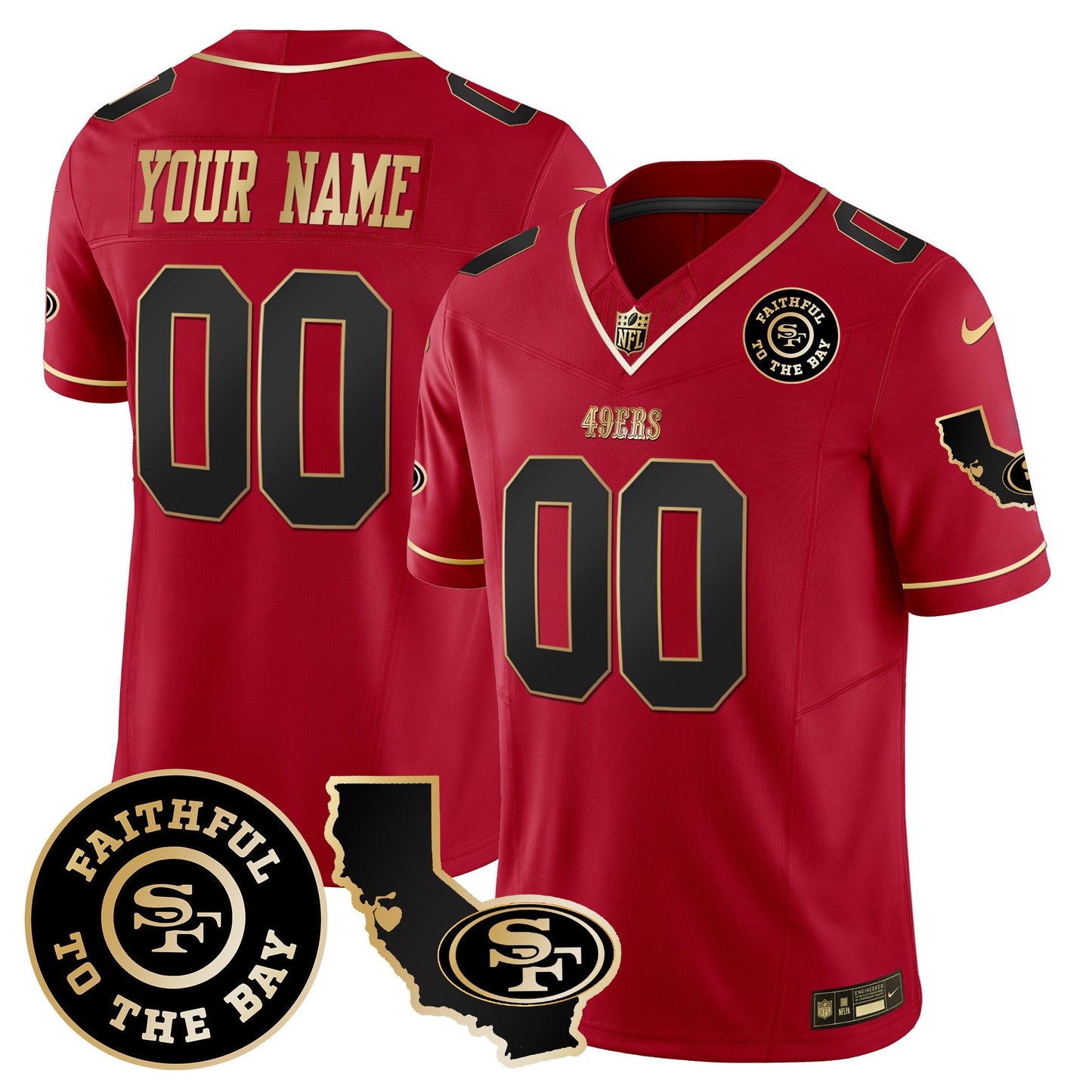 49ers Faithful & California Patch Vapor Custom Jersey - All Stitched