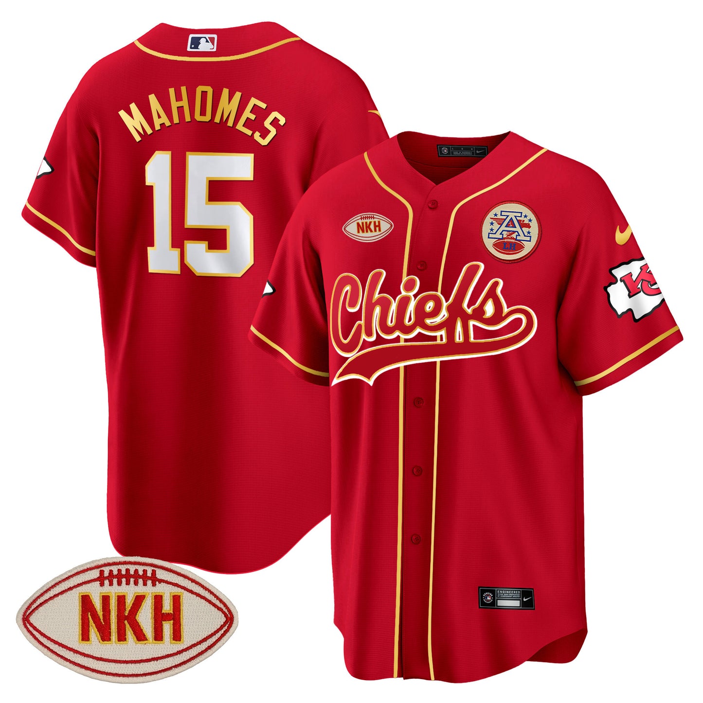 Men's Chiefs NKH Patch Baseball Jersey - All Stitched