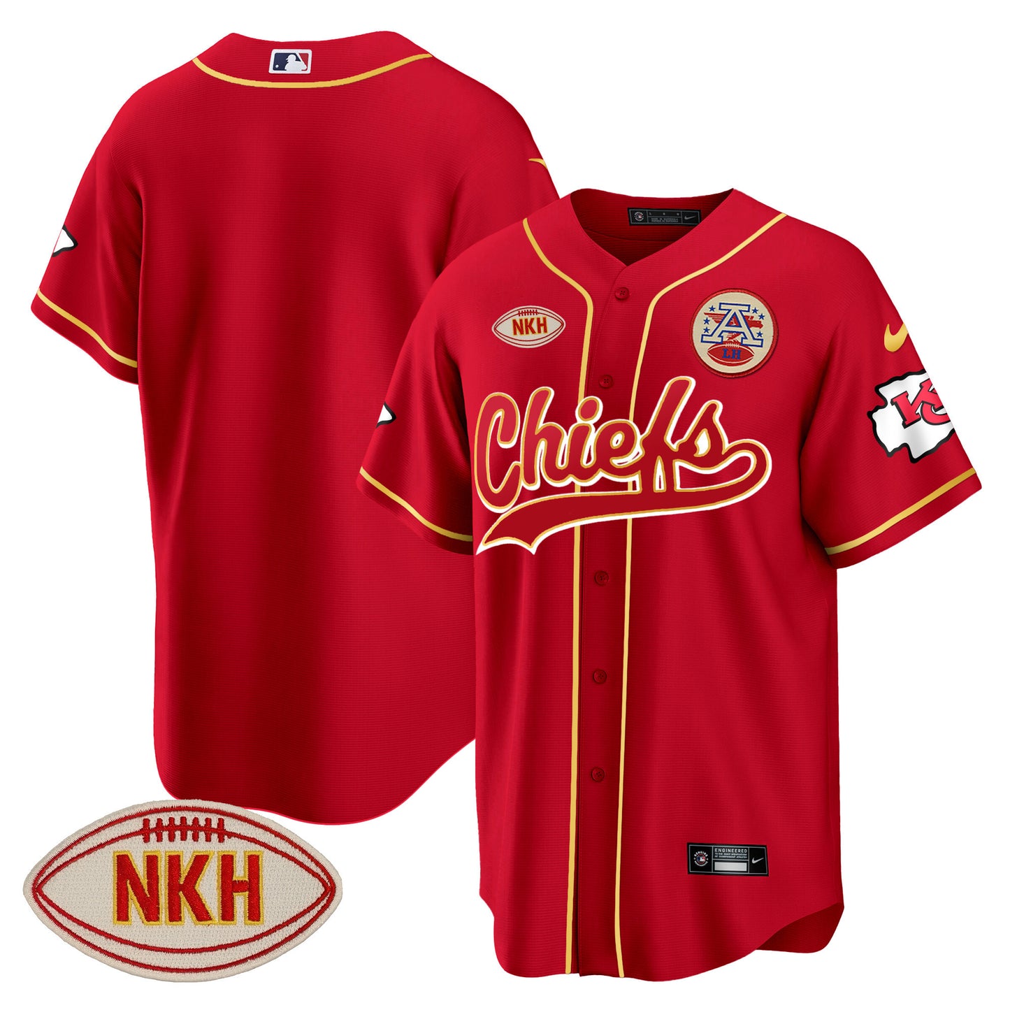 Men's Chiefs NKH Patch Baseball Jersey - All Stitched