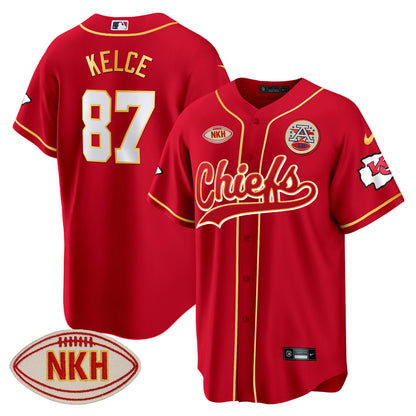 Men's Chiefs NKH Patch Baseball Jersey - All Stitched