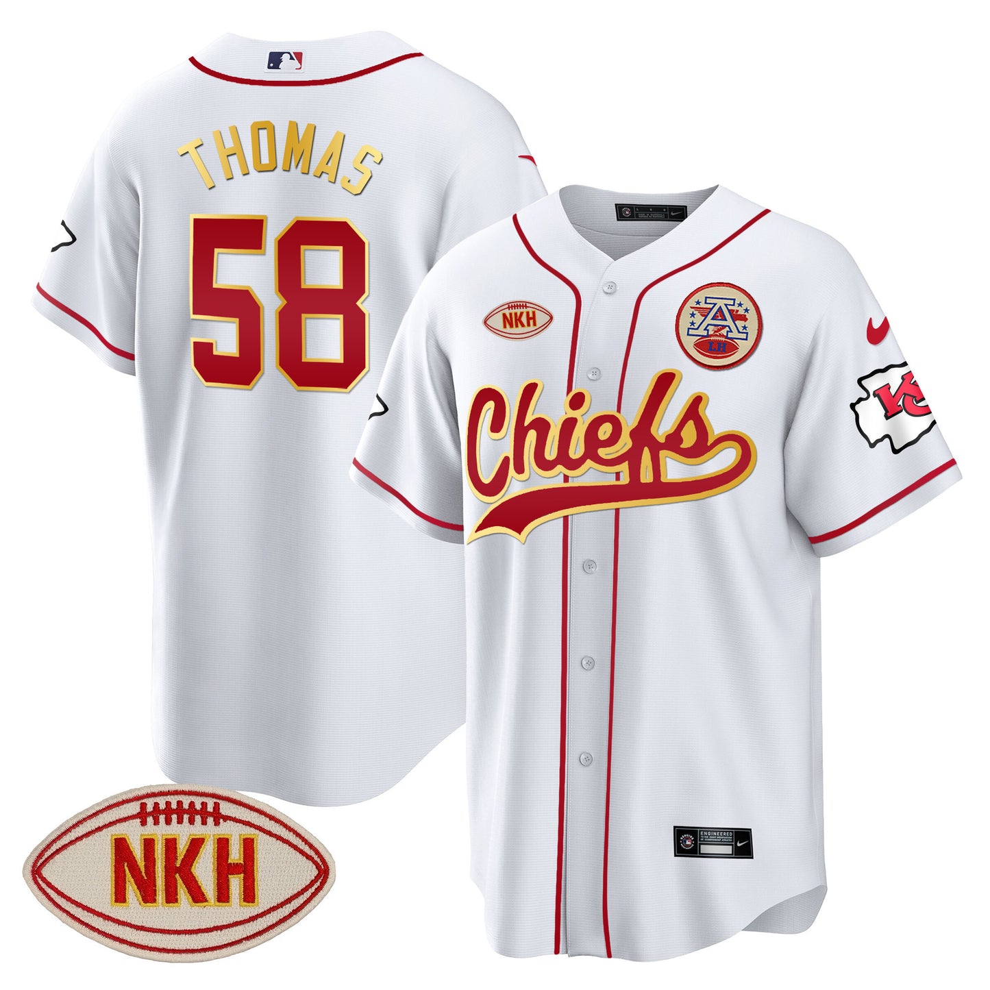 Men's Chiefs NKH Patch Baseball Jersey - All Stitched