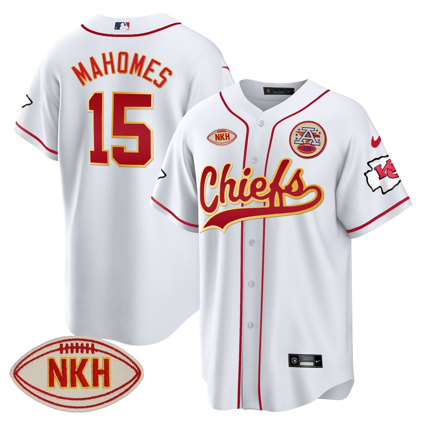 Men's Chiefs NKH Patch Baseball Jersey - All Stitched
