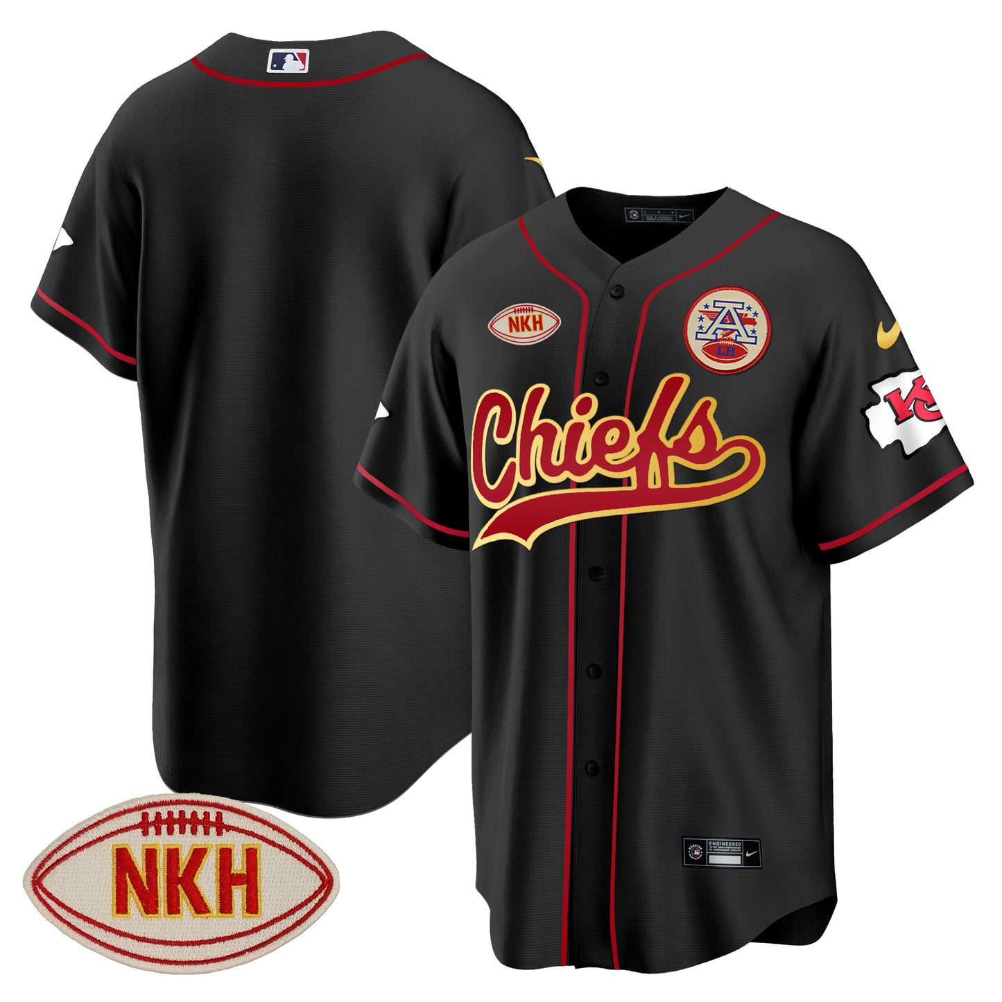 Men's Chiefs NKH Patch Baseball Jersey - All Stitched