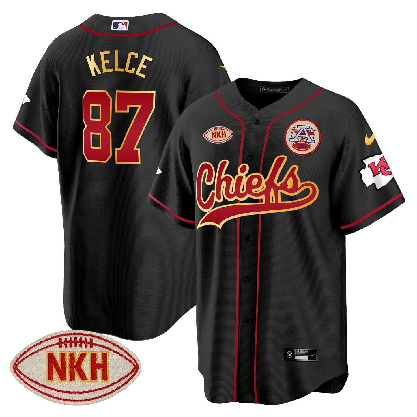 Men's Chiefs NKH Patch Baseball Jersey - All Stitched