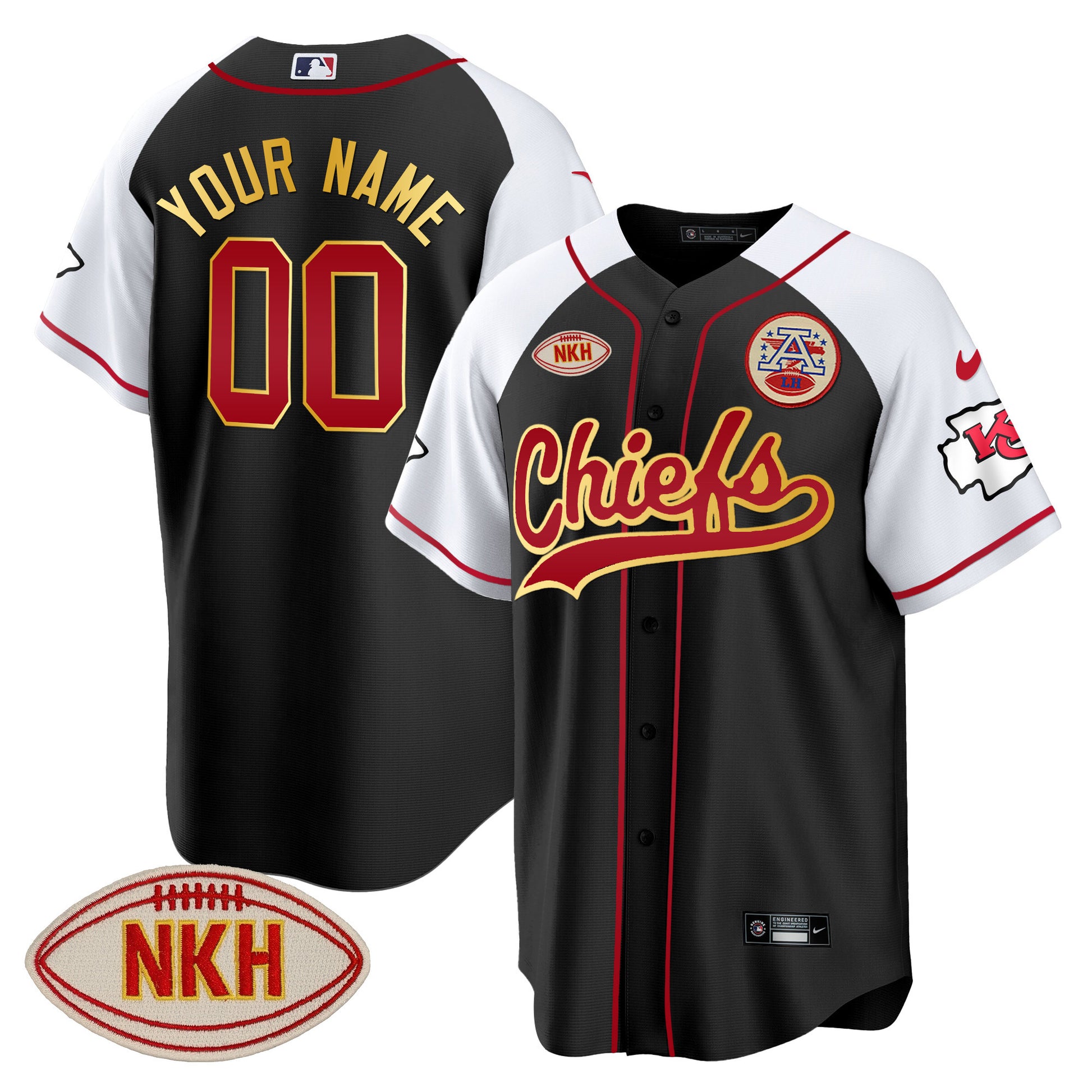 Chiefs NKH Patch Baseball Custom Jersey - All Stitched