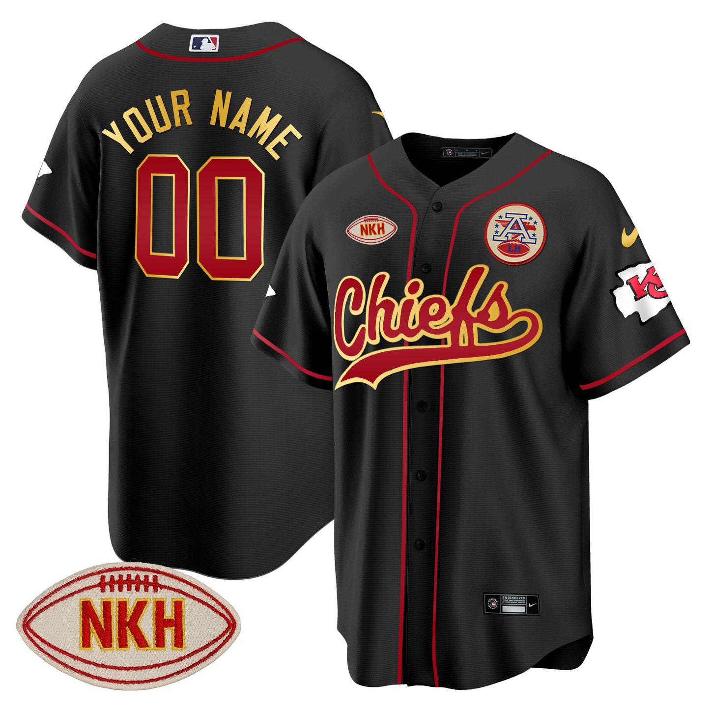 Chiefs NKH Patch Baseball Custom Jersey - All Stitched
