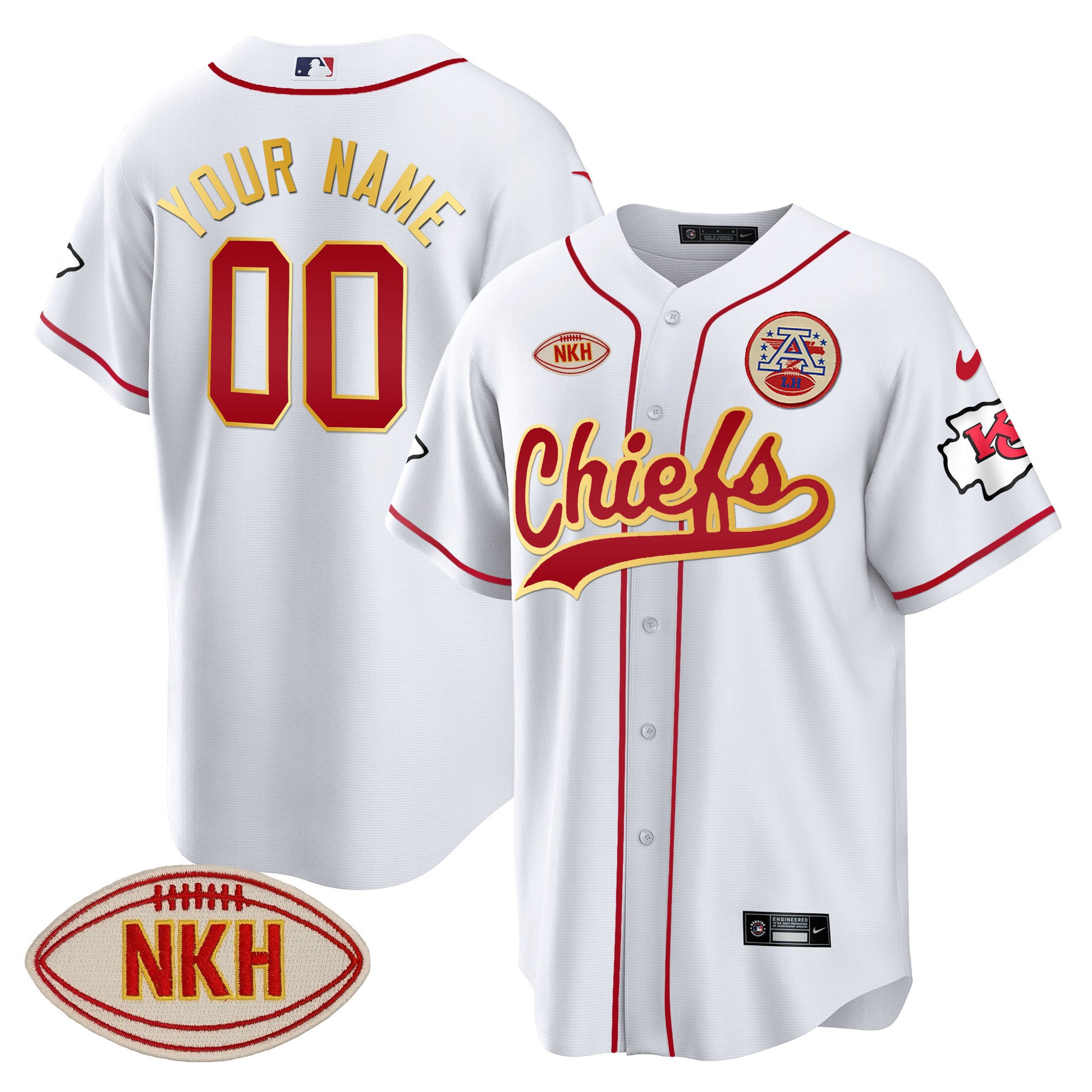 Chiefs NKH Patch Baseball Custom Jersey - All Stitched