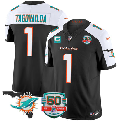 Men's Dolphins 50th Perfect Season & Florida Patch Vapor Jersey - All Stitched