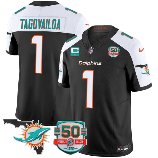 Men's Dolphins 50th Perfect Season & Florida Patch Vapor Jersey - All Stitched