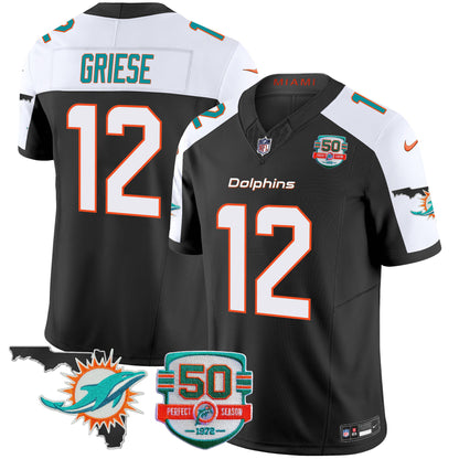 Men's Dolphins 50th Perfect Season & Florida Patch Vapor Jersey - All Stitched
