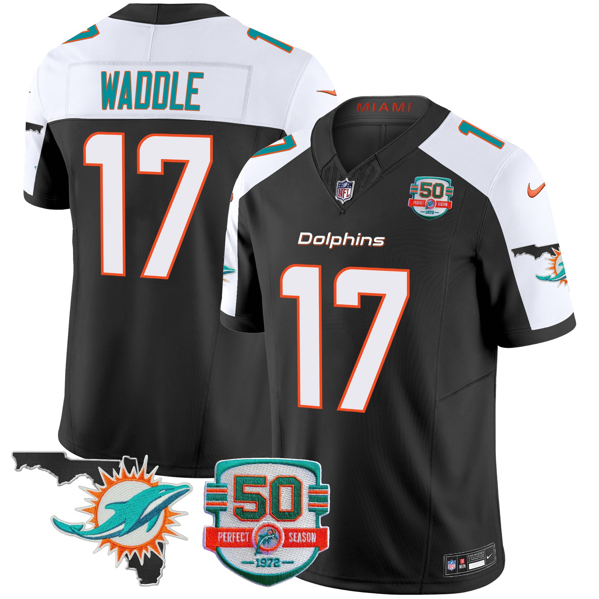 Men's Dolphins 50th Perfect Season & Florida Patch Vapor Jersey - All Stitched