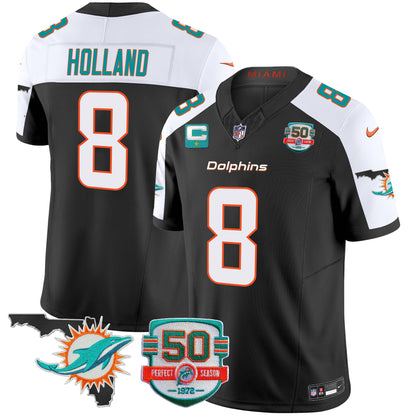 Men's Dolphins 50th Perfect Season & Florida Patch Vapor Jersey - All Stitched