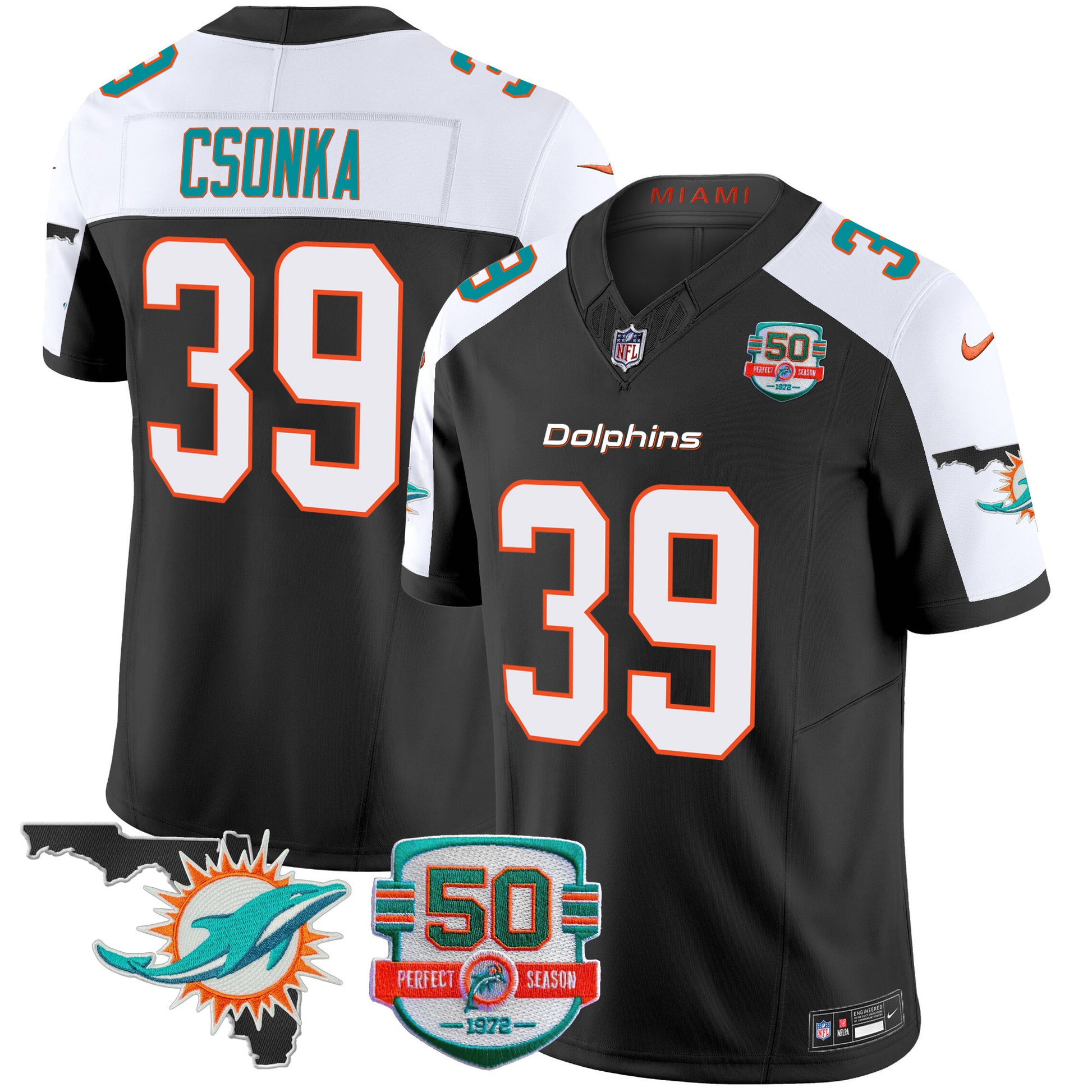 Men's Dolphins 50th Perfect Season & Florida Patch Vapor Jersey - All Stitched