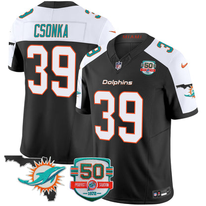 Men's Dolphins 50th Perfect Season & Florida Patch Vapor Jersey - All Stitched