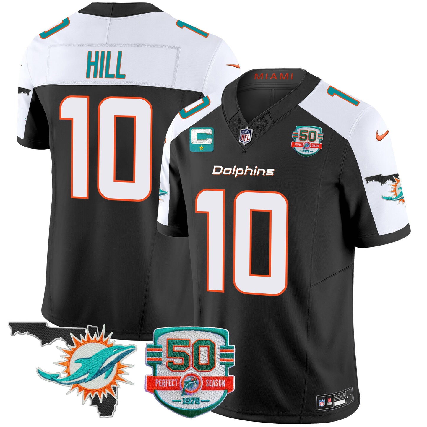 Men's Dolphins 50th Perfect Season & Florida Patch Vapor Jersey - All Stitched