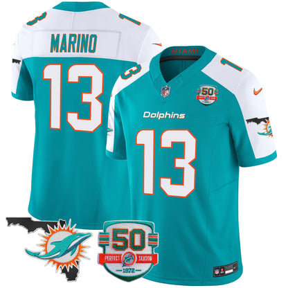 Men's Dolphins 50th Perfect Season & Florida Patch Vapor Jersey - All Stitched