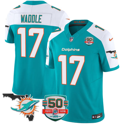Men's Dolphins 50th Perfect Season & Florida Patch Vapor Jersey - All Stitched