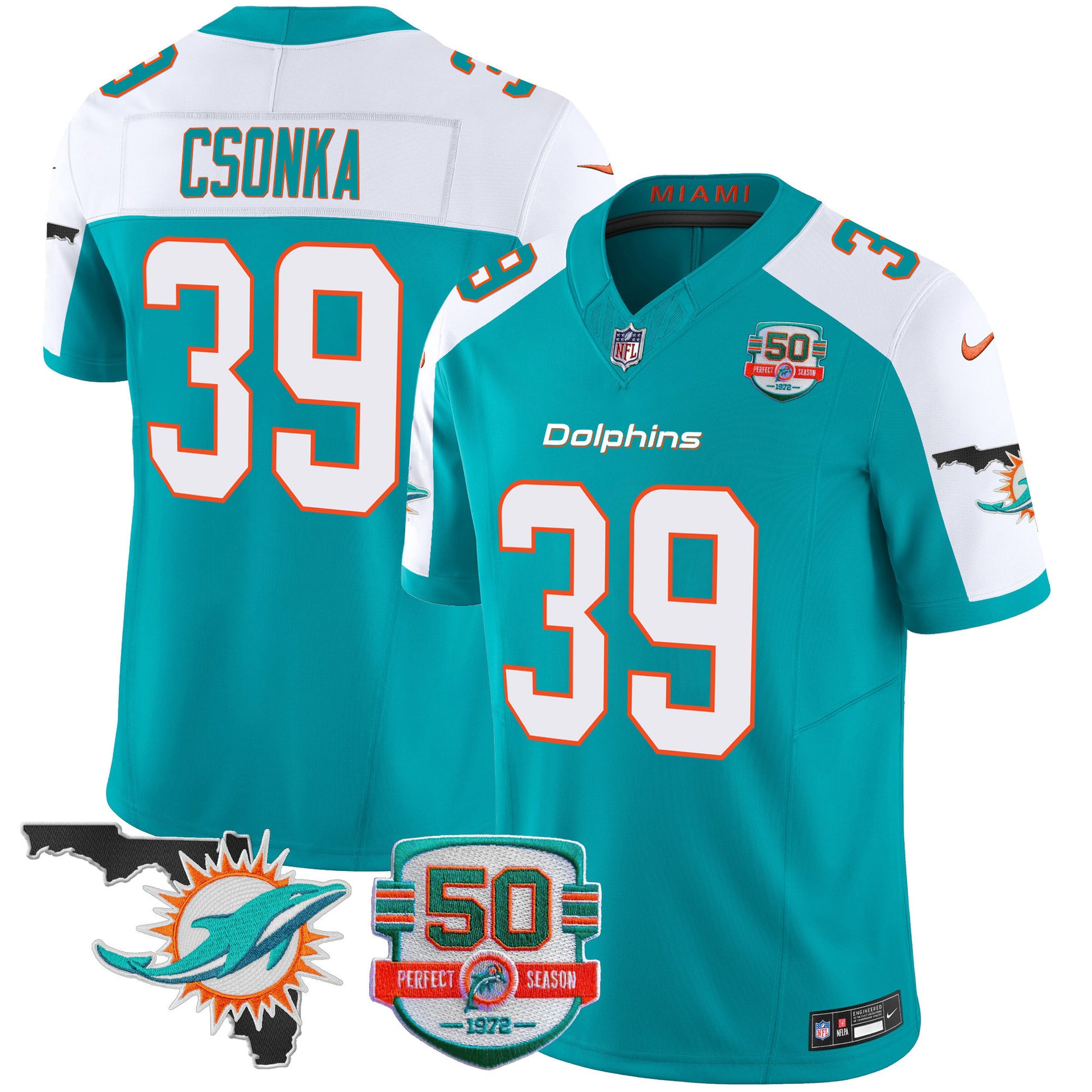 Men's Dolphins 50th Perfect Season & Florida Patch Vapor Jersey - All Stitched