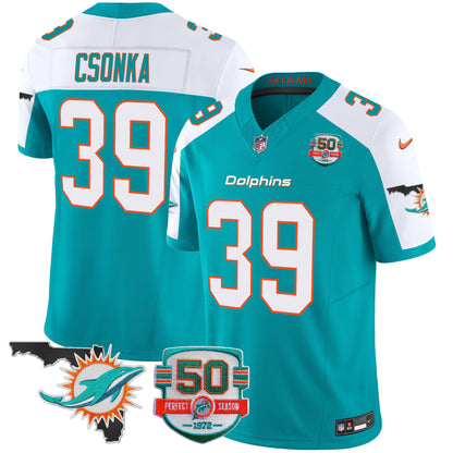 Men's Dolphins 50th Perfect Season & Florida Patch Vapor Jersey - All Stitched