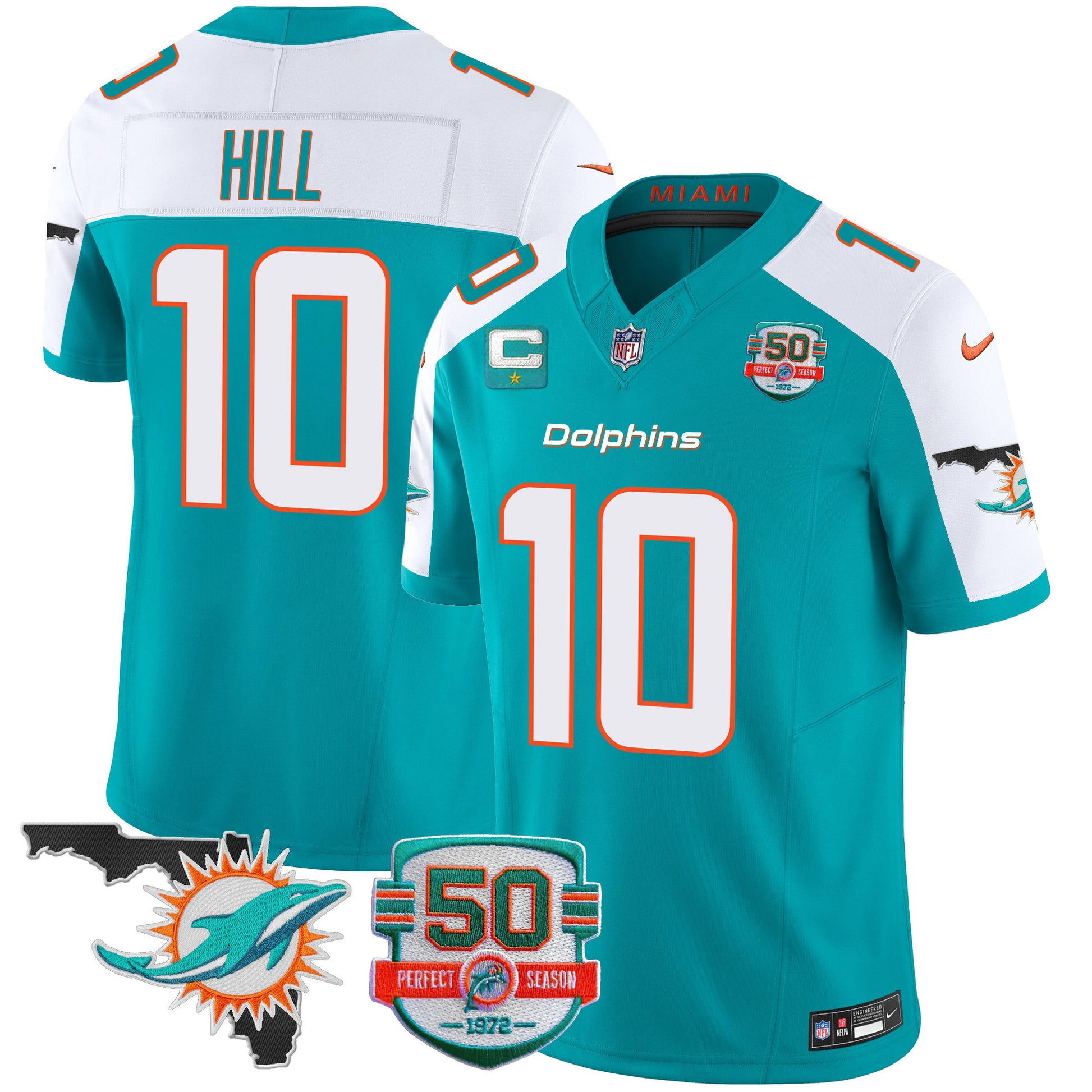 Men's Dolphins 50th Perfect Season & Florida Patch Vapor Jersey - All Stitched