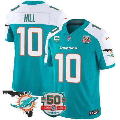 Men's Dolphins 50th Perfect Season & Florida Patch Vapor Jersey - All Stitched
