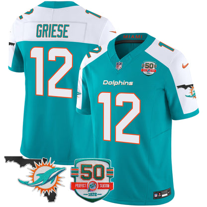 Men's Dolphins 50th Perfect Season & Florida Patch Vapor Jersey - All Stitched