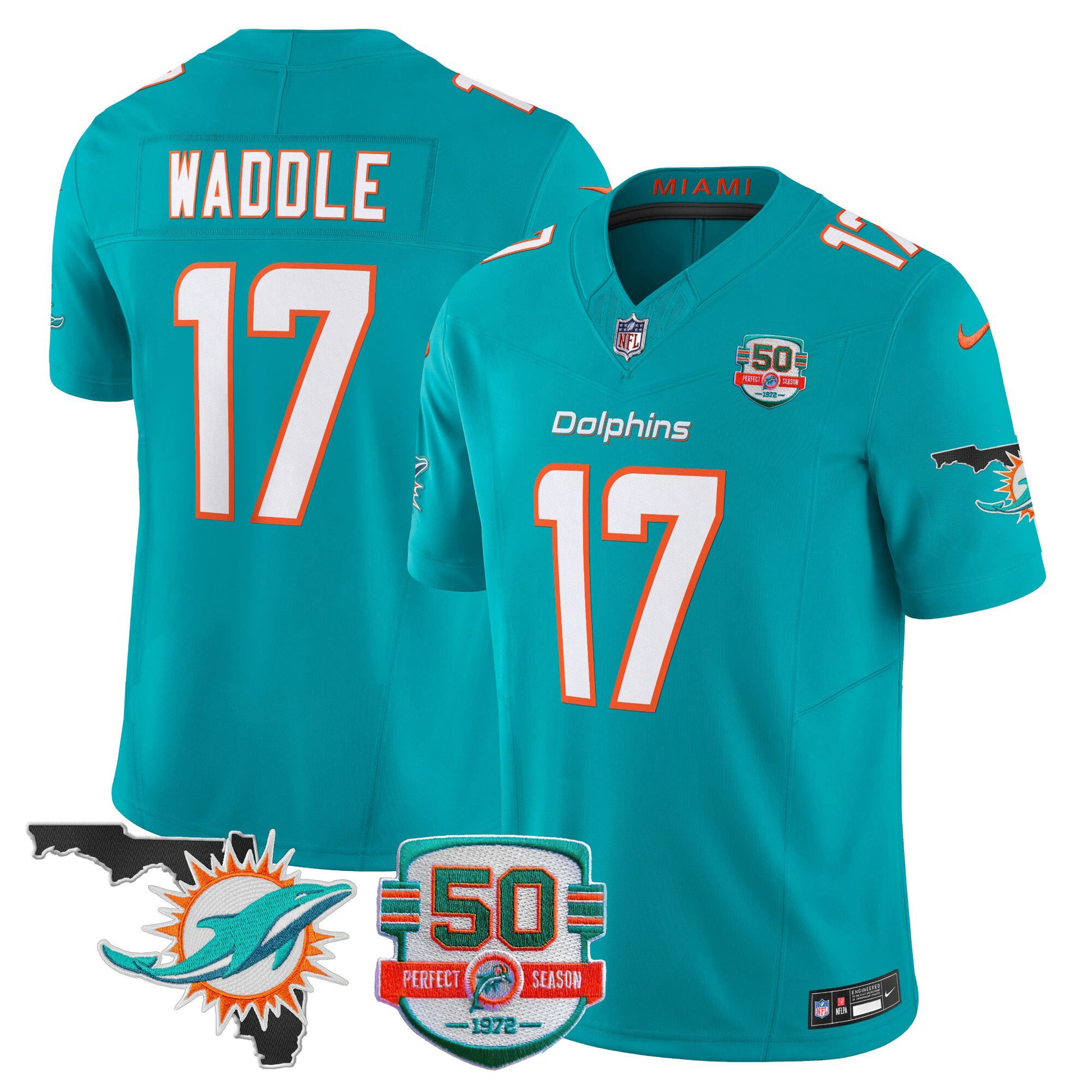 Men's Dolphins 50th Perfect Season & Florida Patch Vapor Jersey - All Stitched