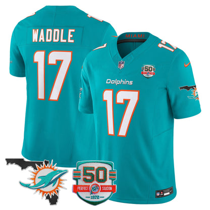 Men's Dolphins 50th Perfect Season & Florida Patch Vapor Jersey - All Stitched