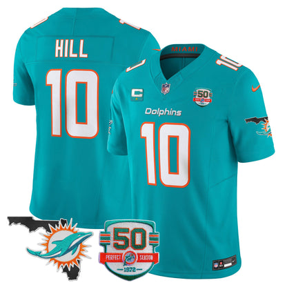 Men's Dolphins 50th Perfect Season & Florida Patch Vapor Jersey - All Stitched