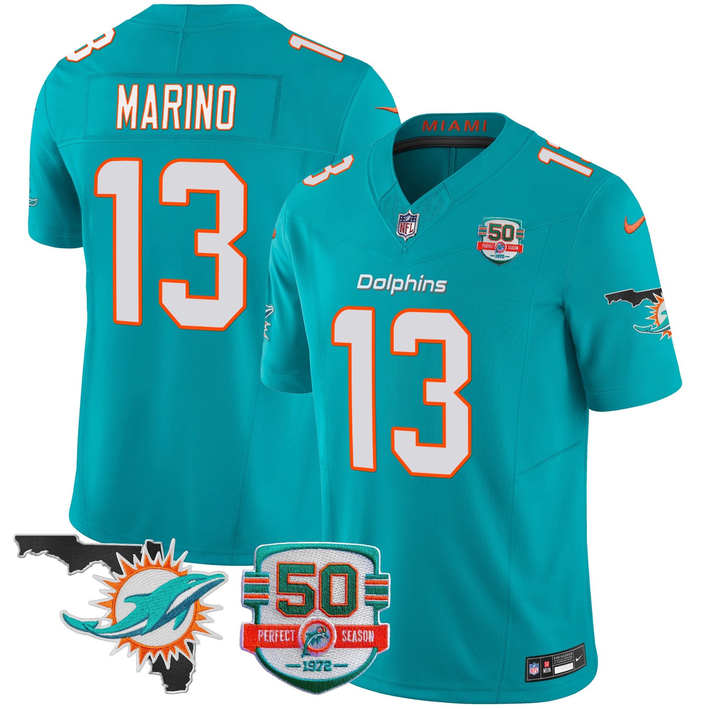Men's Dolphins 50th Perfect Season & Florida Patch Vapor Jersey - All Stitched