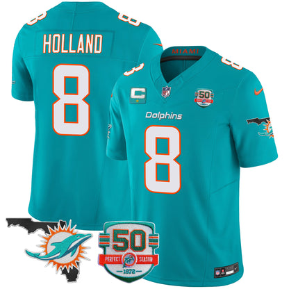 Men's Dolphins 50th Perfect Season & Florida Patch Vapor Jersey - All Stitched