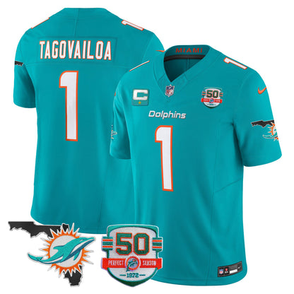 Men's Dolphins 50th Perfect Season & Florida Patch Vapor Jersey - All Stitched