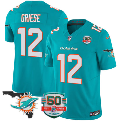 Men's Dolphins 50th Perfect Season & Florida Patch Vapor Jersey - All Stitched