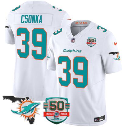 Men's Dolphins 50th Perfect Season & Florida Patch Vapor Jersey - All Stitched