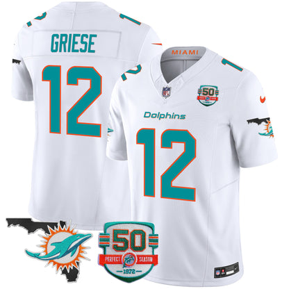 Men's Dolphins 50th Perfect Season & Florida Patch Vapor Jersey - All Stitched