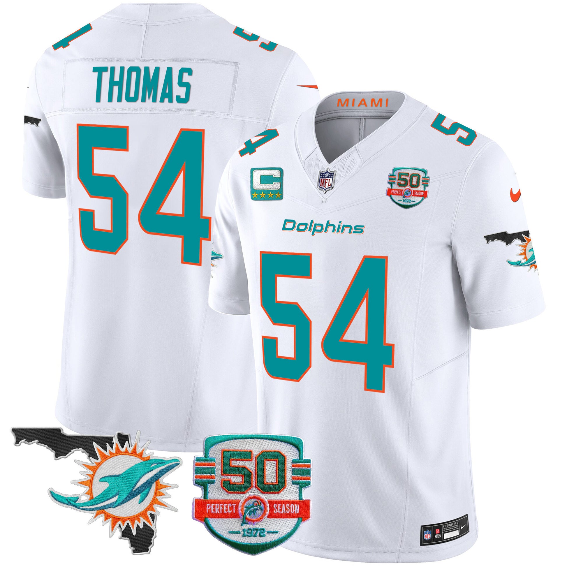 Men's Dolphins 50th Perfect Season & Florida Patch Vapor Jersey - All Stitched