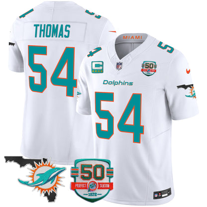 Men's Dolphins 50th Perfect Season & Florida Patch Vapor Jersey - All Stitched