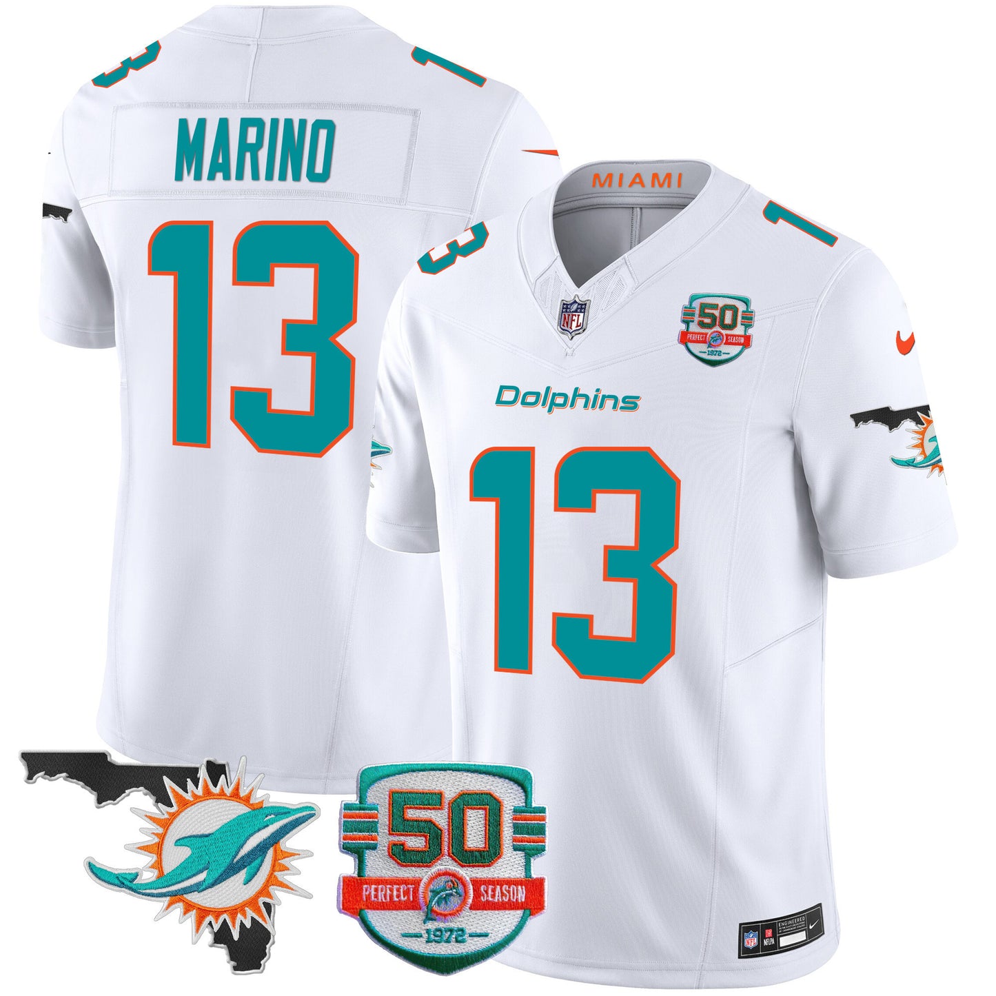 Men's Dolphins 50th Perfect Season & Florida Patch Vapor Jersey - All Stitched