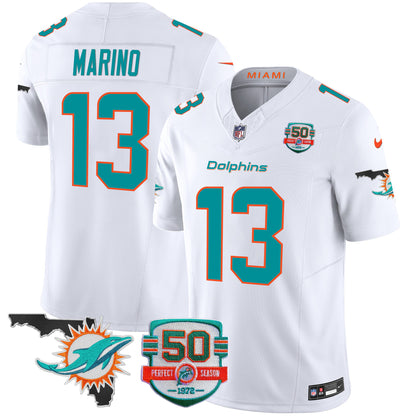 Men's Dolphins 50th Perfect Season & Florida Patch Vapor Jersey - All Stitched