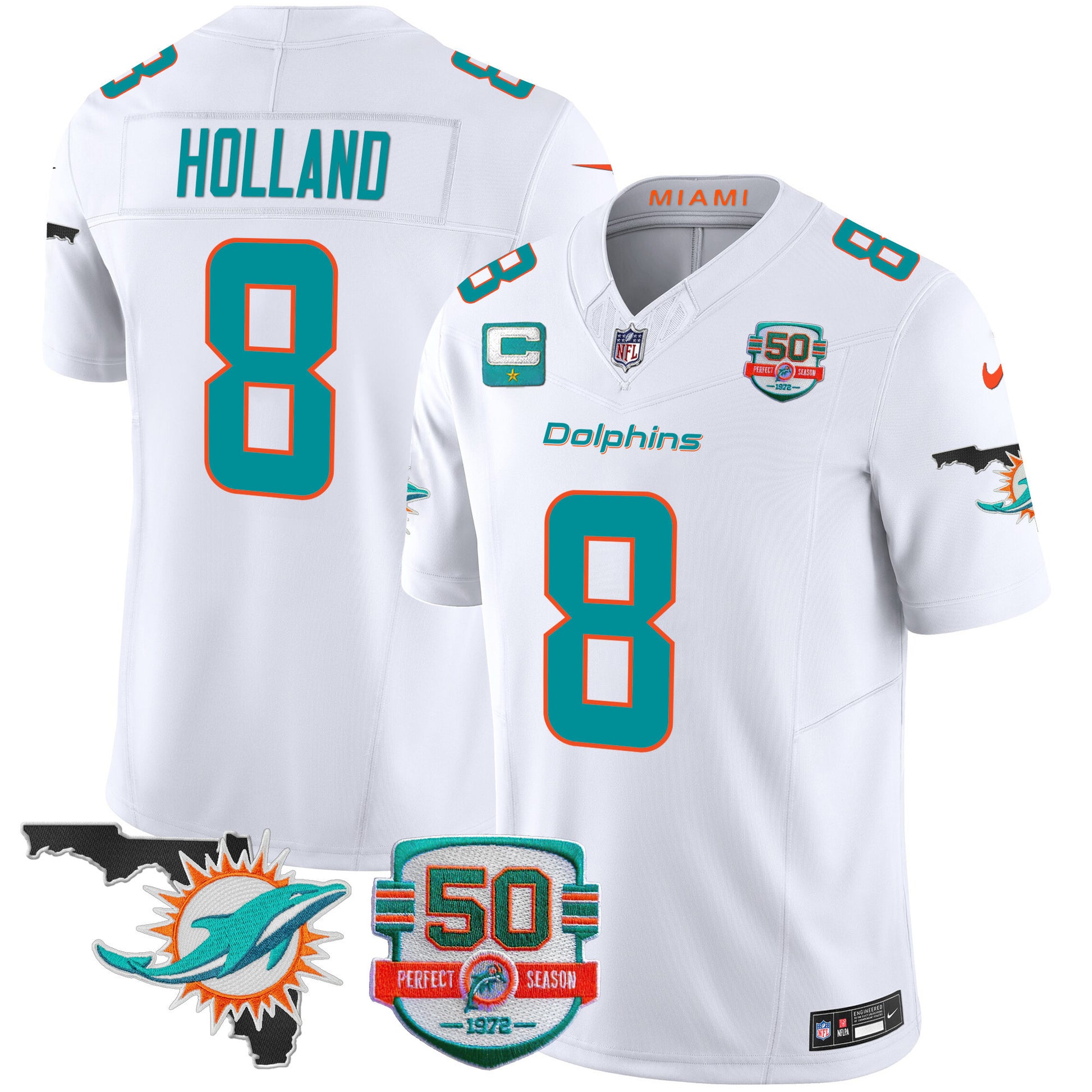 Men's Dolphins 50th Perfect Season & Florida Patch Vapor Jersey - All Stitched