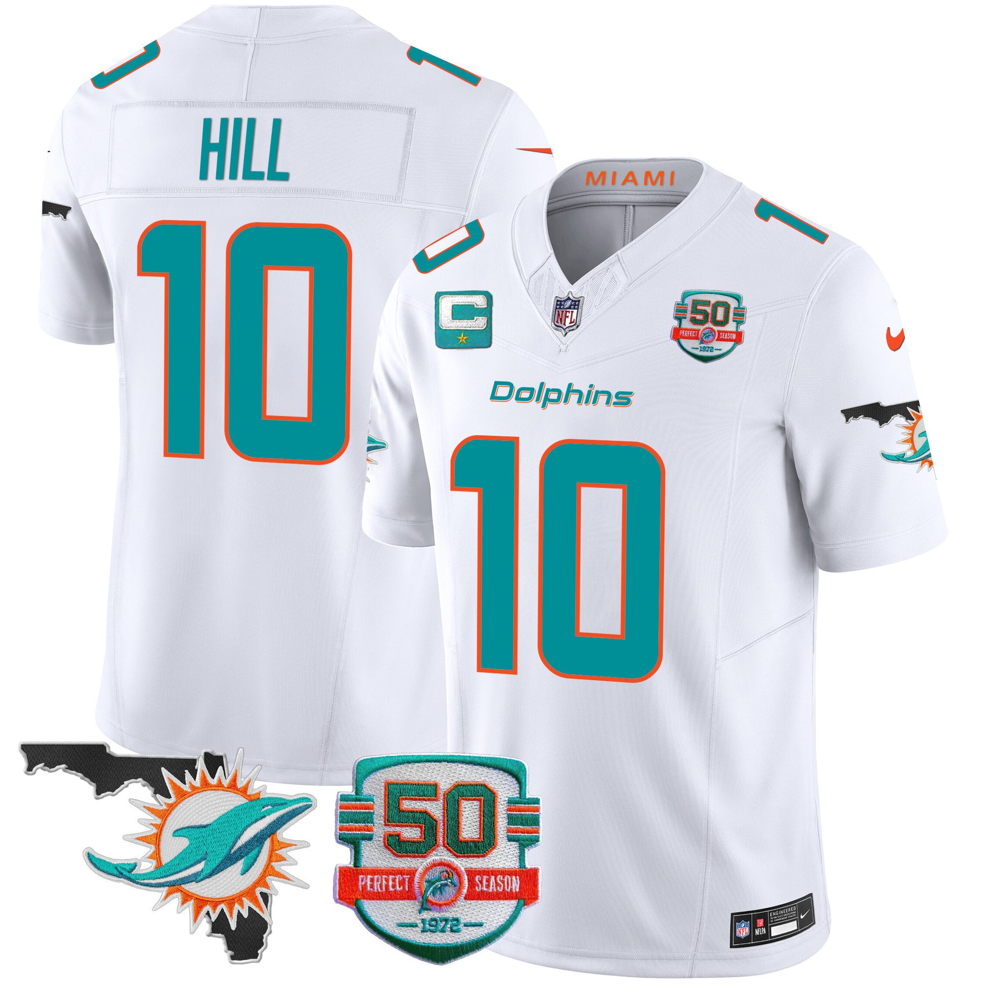 Men's Dolphins 50th Perfect Season & Florida Patch Vapor Jersey - All Stitched