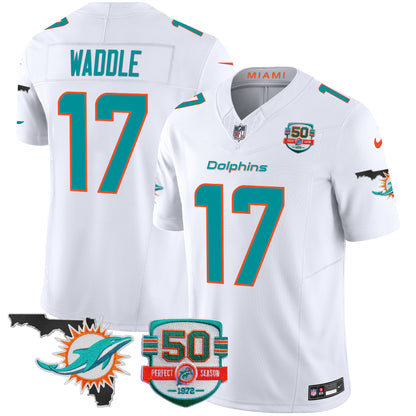 Men's Dolphins 50th Perfect Season & Florida Patch Vapor Jersey - All Stitched