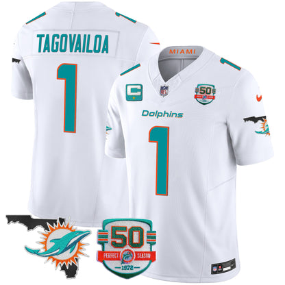 Men's Dolphins 50th Perfect Season & Florida Patch Vapor Jersey - All Stitched