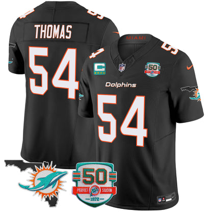 Men's Dolphins 50th Perfect Season & Florida Patch Vapor Jersey - All Stitched