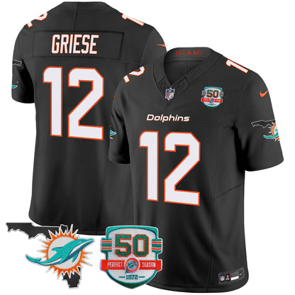 Men's Dolphins 50th Perfect Season & Florida Patch Vapor Jersey - All Stitched